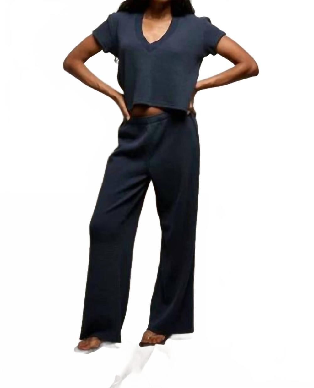 NEW PERFECTWHITETEE shane wide leg waffle pants in navy